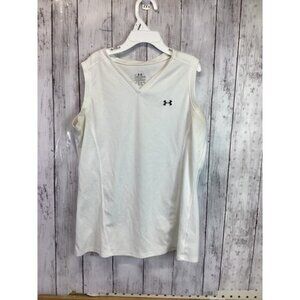 Under Armour Kids V-Neck Solid Activewear Sleeveless Tops Polyester White Small